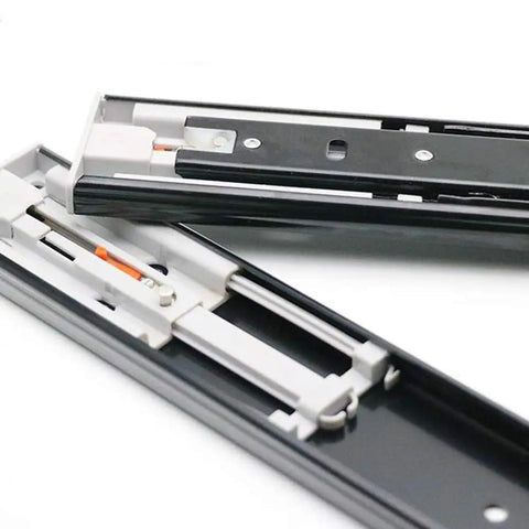 Close-up of Push To Open Drawer Slides With Side Mount Runners Full Extension Ball Bearing Cabinet Rails, 14 inch