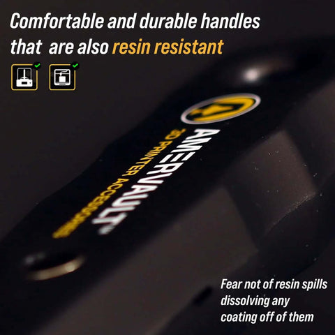 Durable 3D Print Removal Tool Kit With Pro Grade Comfort Grips And Hardened Blades detail on resin-resistant handle.