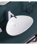 Bathroom Sink Ceramic Art Basin Large Size Creative Triangle Above Counter Basin with modern faucet and smooth surface.