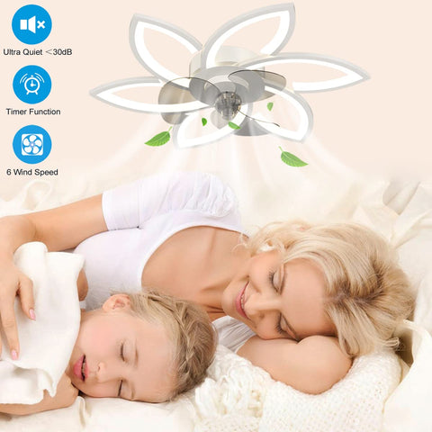 Sleeping family under Dope 30 Inch Ceiling Fan With Lights Remote Control Dimmable 3 Color Temperature 6 Speed Low Profile