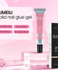 Hema Free Solid Nail Glue Gel For False Nail Tips That Sticks Fast With Strong Adhesion in pink tube next to box