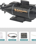 Black High Speed 6CH Mini Remote Control Submarine Boat with accessories below.