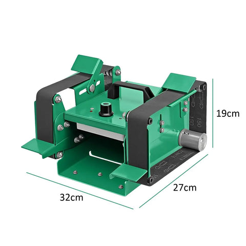 Robust 1850 Watt Dual Head Bench Grinder And Belt Sander Station With Adjustable 12000 Rpm Motor And Twenty Premium Abrasive Belts, green metal construction, 32cm length, 19cm height.