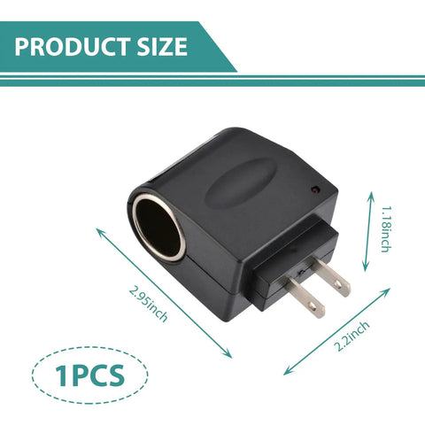 No Hassle Heavy Duty Automotive Power Converter Steps Down AC 220V To DC 12V Right Out Of Your Cigarette Lighter Port Straight Up Plug And Play Universal Adapter 2.95 inches long.