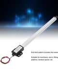 Compact 12V DC Linear Actuator With 200mm Stroke, 150N Lift, 4mm/s Travel, IPX4 Rating, shown with end limit switch