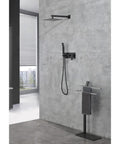 Shower System, 10-Inch Rainfall Head with Handheld Sprayer, Valve Included mounted on a modern bathroom wall.