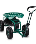 Garden Cart With Rolling Seat And Adjustable Handle, 360 Degree Rotating Stool, Handy Tool Tray, Easy-To-Move Yard Wagon for outdoor chores