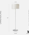 Scratch Proof Matte White Floor Lamp With Corrosion Resistant Body For Cozy Bedroom And Living Room Corner Decor, Scandinavian Inspired Tulip Base With Horizontally Striped Shade Delivers Warm, Modern Mood Lighting, dimensions shown