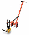 Heavy Duty Magnetic Manhole Lid Lifter With Collapsible Steel Dolly Lifts 660 Lbs Flat And 330 Lbs Round with red wheels.