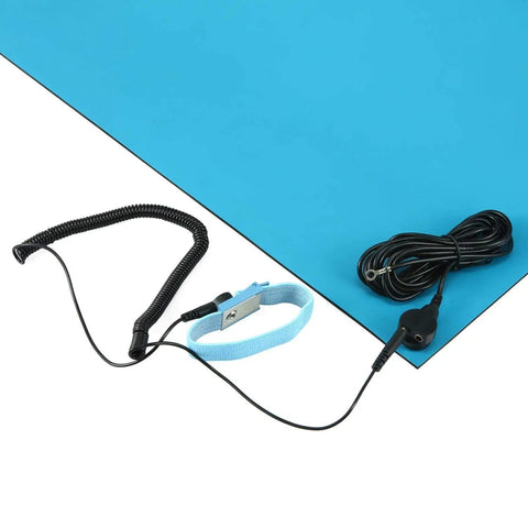ESD Mat Kit With Wrist Strap And Grounding Cord For Electronics Workstations 20 By 24 Inches Nitrile Rubber Blue Pro Grade