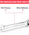 Single chrome vanadium steel wrench from 20-Piece Ratcheting Wrench Set With 180 Degree Flex Head And 72-Tooth Ratchet For SAE.