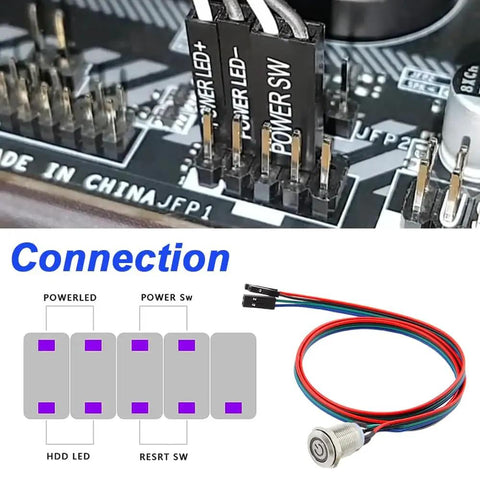12mm Chassis Power Button Kit With LED Metal Button Cable For PC Case ATX On Off Switch Extension Cord Red DIY PC Build