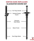 Kiritos Dark Repulser Elucidator Dual Sword Set With Back Sheath, showing stainless steel blades and detailed design guard.