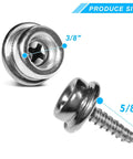 Close-up of Marine-Grade Stainless Steel Snap Screw Kit for Boat Covers, showing 3/8 inch socket and 5/8 inch screw size details.