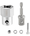 EVRBUL stainless steel top-wind trailer jack crank handle cordless drill adapter set with 1/2 inch socket.