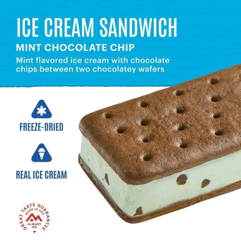 Mint Chocolate Chip Ice Cream Sandwich Freeze Dried For Backpacking And Camping Dessert Or Trail Snack 12 Pack No Fridge Needed
