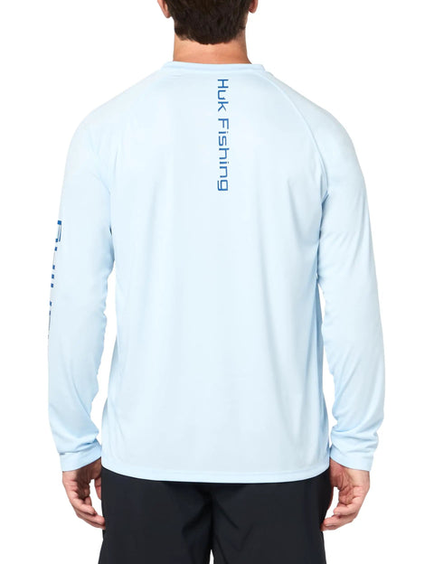 Back view of Pursuit Vented Long Sleeve Fishing Shirt With UPF 30 Sun Protection Ice Water Color Large for All Day Angler Comfort