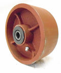 Heavy Duty Five Inch Swivel Casters With Kingpinless Design And Ductile Steel Wheels Delivering Smooth Rolling Action And Rock Solid Load Rating Brake Set Of Four, featuring a durable brown steel wheel.