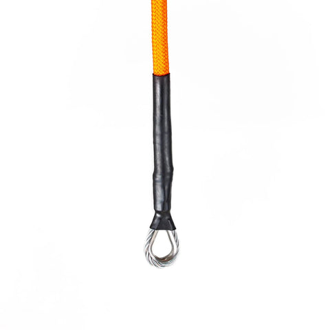 Close-up of the end loop of Half Inch Steel Core Flipline Kit For Tree Climbing Eight Foot Adjustable Lanyard Pro Grade Heavy Duty Arborist Rope.