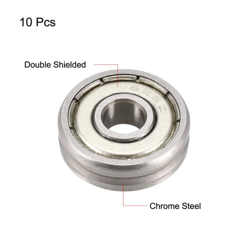 V625ZZ Double Metal Shielded Ball Bearings Built Tough Run Smooth As Silk For Heavy Machinery And Automotive Work 5MM X 16MM X 5MM visible with chrome steel and double shield features.