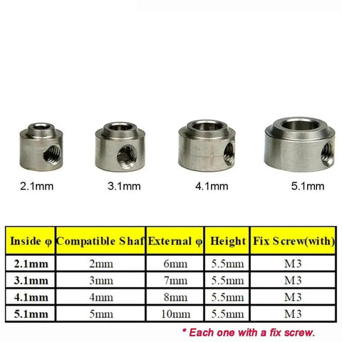 Premium RC Airplane Parts Set Has Ten Pieces Of CNC Model Airplane Wheel Lock Collar Shaft Axle Landing Gear Stopper Kit Sizes 2.1 3.1 4.1 & 5.1 Mm Killer For Fix Wing Pilots Needin Durable Parts To Stay Locked Down While Flying. CNC metal wheel lock collars 2.1mm to 5.1mm, M3 set screw, RC airplane landing gear