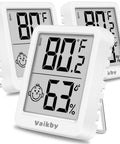 3 Pack Indoor Humidity Meter Hygrometer With Digital Room Thermometer For Home And Nursery, Accurate Temperature And Humidity Readings, Emoji Display For Easy Comfort Tweaks, Ideal Humidity Sensor For Baby Room, white front-view trio