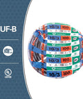 Coiled SIMpull Romex 10/3 UF-B Building Wire 100 Ft Grey PVC Underground Direct Burial 600V Feeder Cable bundle
