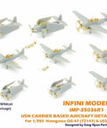 US Navy Carrier Based Aircraft Set C Deluxe Etched Parts For Plastic Model Kits In One To Three Hundred Fifty Scale Premium Detail Up Kit For Ship Modelers IMP Series, showing etched brass parts for TBF Avenger, SBD Dauntless, and FM-2 Wildcat.