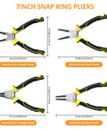 7 Inch Snap Ring Pliers Set Four Piece Circlip Pliers Kit With Straight And Bent Jaw Internal And External Rings