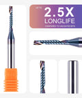 SpeTool carbide O-flute spiral router bit, 1/8 in cutting diameter, 1/4 in shank, blue-coated CNC milling cutter for acrylic and non-ferrous metals.