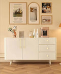 Room with white sideboard featuring 5 Pack Brushed Gold Kitchen Cabinet Knobs And Drawer Pulls Zinc Hardware For Dresser Drawers.