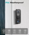 Wireless Battery Powered 2K Video Doorbell With Chime And No Subscriptions, installed view, IP66 weatherproof, front view