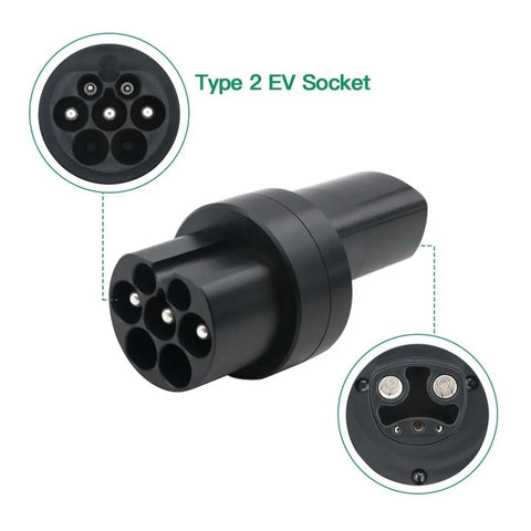 Tesla To Type 2 Adapter Nacs Electric Vehicle Charger Converter shown from multiple angles highlighting the Type 2 EV socket design.