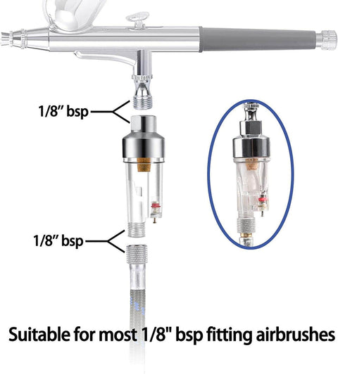 Inline Airbrush Filter With Five Micron Water Moisture Trap And Oil Separator With One Eighth Inch Threads For Moisture Free Airbrush