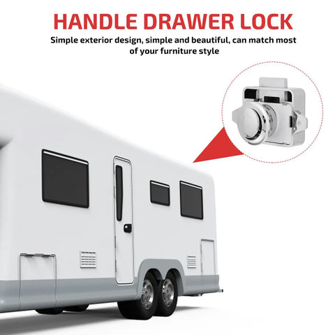Push Button Cabinet Door Latch Locks 5 Pack for Zinc Alloy and ABS Material in Silver Finish for RV shown on camper