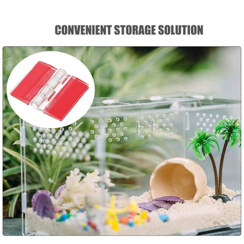 Red Self Adhesive Acrylic Cabinet Door Hinges 6pcs Folding Plastic Hinges 35x25mm displayed above a decorative tank setup.
