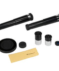 Starwatcher 50mm Refractor Telescope For Beginners accessories including eyepieces and cleaning cloth