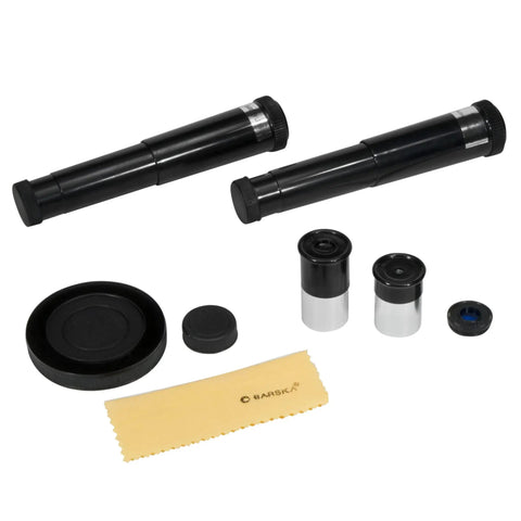Starwatcher 50mm Refractor Telescope For Beginners accessories including eyepieces and cleaning cloth