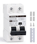 Solar Disconnect Switch 40 Amp Two Pole DIN Rail Mount Non Polarized Circuit Breaker with mounting hardware and rail