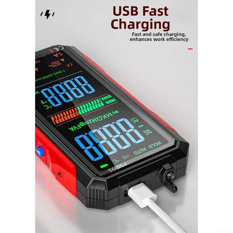 Rechargeable USB-C Digital Multimeter Workhorse Pro Grade With 6000 Counts And An 8 Inch Backlit Screen charging via USB-C cable