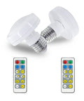 Two Pack Battery Operated LED Light Bulbs With Remote Control Dimmable Timer E26 Screw In Puck Lights AAA Battery Powered