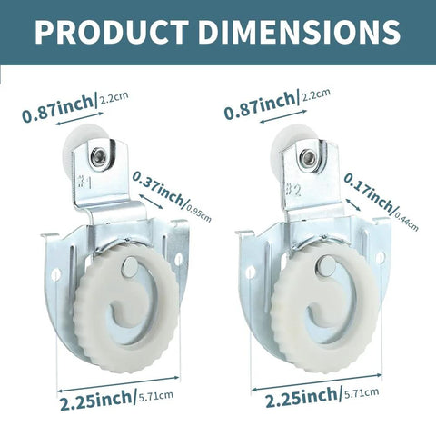 Diagram showing dimensions of 4 Pieces Sliding Closet Door Rollers Set With Eight Screws For Top Hung Wardrobe Sliding Doors Hardware Includes Two Roller Types Adjustable Door Hooks Durable Metal Wheels For Smooth Quiet Operation.