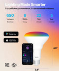 BR30 Smart Flood Light Bulb With Alexa And Google Assistant, Color Changing RGB And CW, WiFi LED Bulb 8W Dimmable 650 Lumens