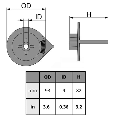 Technical diagram of Beefy Zinc Alloy Trim Tab Anode For Mercury Mariner Force Outboard Motors with dimensions in inches and mm
