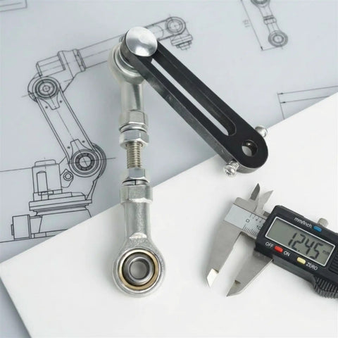 Adjustable Linkage With Ball Joint Rotating Mechanical Assembly Kit For Prototyping Large Size Swing Arm And Fish Eye Joint Set Dope DIY Motion Systems And Swing Mechanisms For Makers, silver rods with caliper