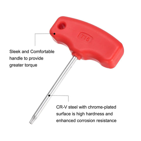 Torx Screwdriver Set T15 CR V Steel T Handle Star Key Wrench for CNC Lathe Tool Holder, ergonomic grip, product view showing details.