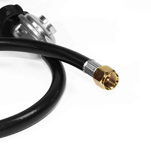 Close-up of Propane Regulator And Hose Type One QCC1 Universal Grill Regulator Replacement Parts For Most LP Gas Grills Heaters