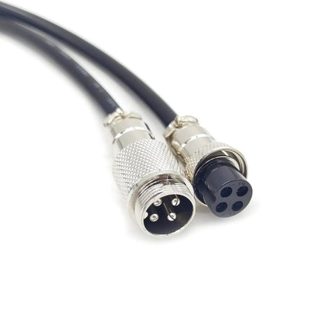 GX16 4 Pin Cable Cordset Male To Female Aviation Connector. Zinc alloy shell with silver plated pins and black cable.
