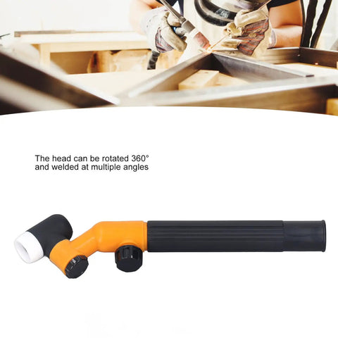 Air Cooled Welding Torch Head With 360 Degree Swivel Neck, One Handed Operation, shown with brass and phenolic materials.