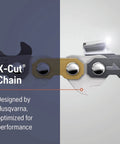 Close-up of X-Cut Chain designed for Gas Chainsaw With 20 Inch Bar And Auto Oiler Three Point Five HP 55cc Two Cycle X Torq Engine